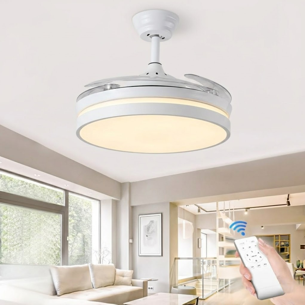 Ventilador de Techo LED con Aspas Plegables, Luz Regulable y Mando a Distancia