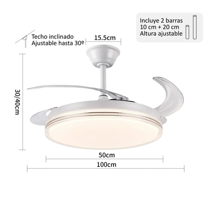 Ventilador de Techo LED con Aspas Plegables, Luz Regulable y Mando a Distancia